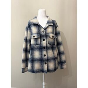 orb Blue Cream Plaid Shacket XL
